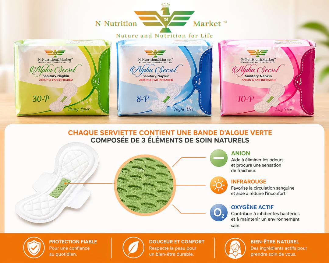 Alpha Secret – Serviettes hygiéniques Anion &  Far Infrared